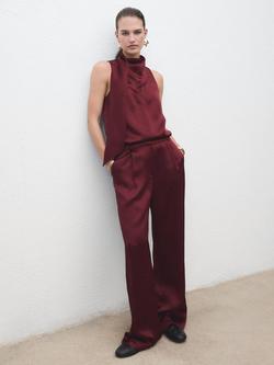 Mango Brick Satin Wide Leg Trousers, Rust/Copper - view 2, Rust/Copper