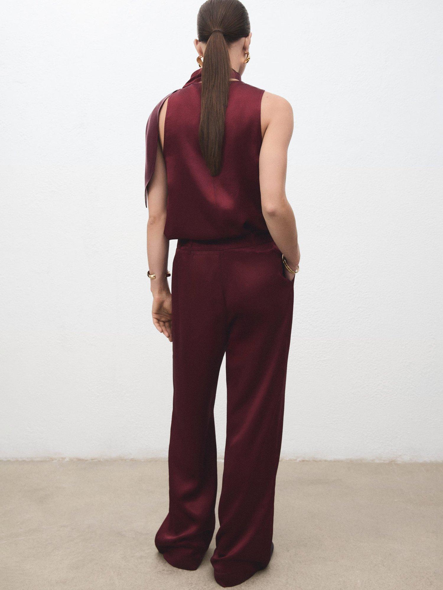 Product image 4 of 8, which shows Mango Brick Satin Wide Leg Trousers, Rust/Copper, 12