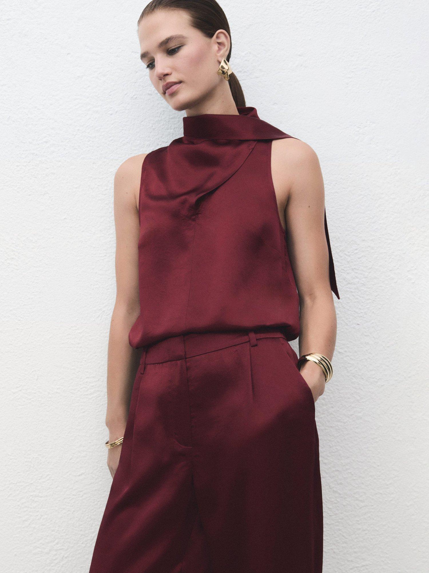 Product image 6 of 8, which shows Mango Brick Satin Wide Leg Trousers, Rust/Copper, 12