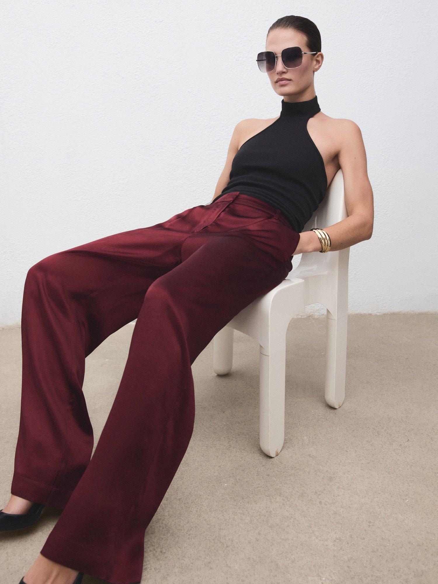 Product image 7 of 8, which shows Mango Brick Satin Wide Leg Trousers, Rust/Copper, 12