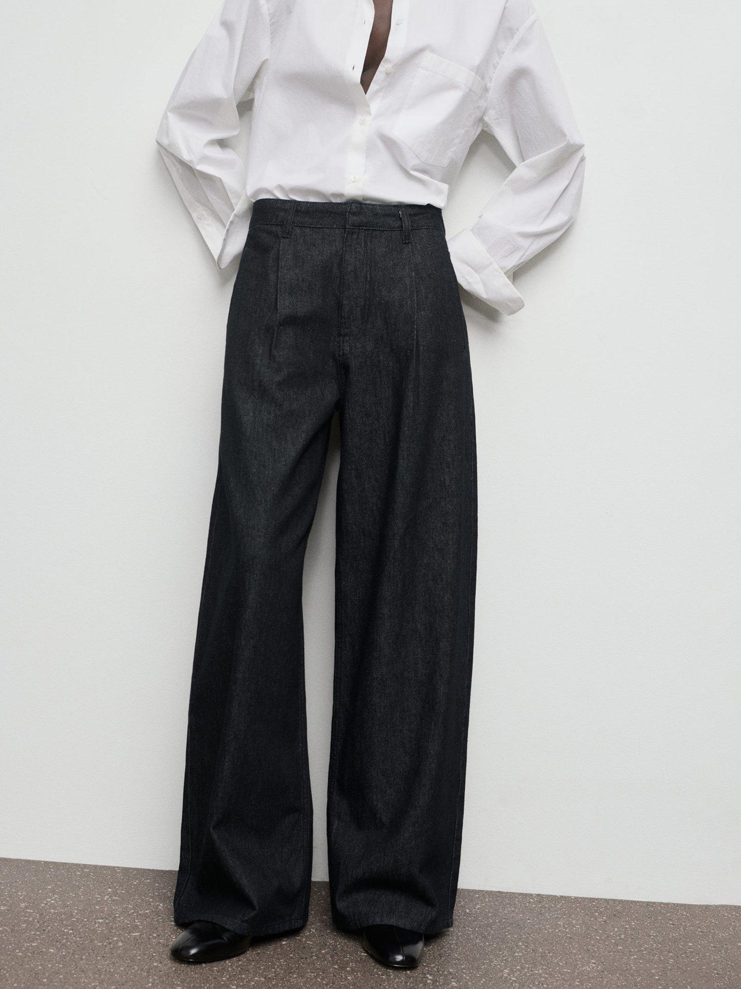 Product image 1 of 7, which shows Mango Loise Wide Leg Trousers, Black, 10