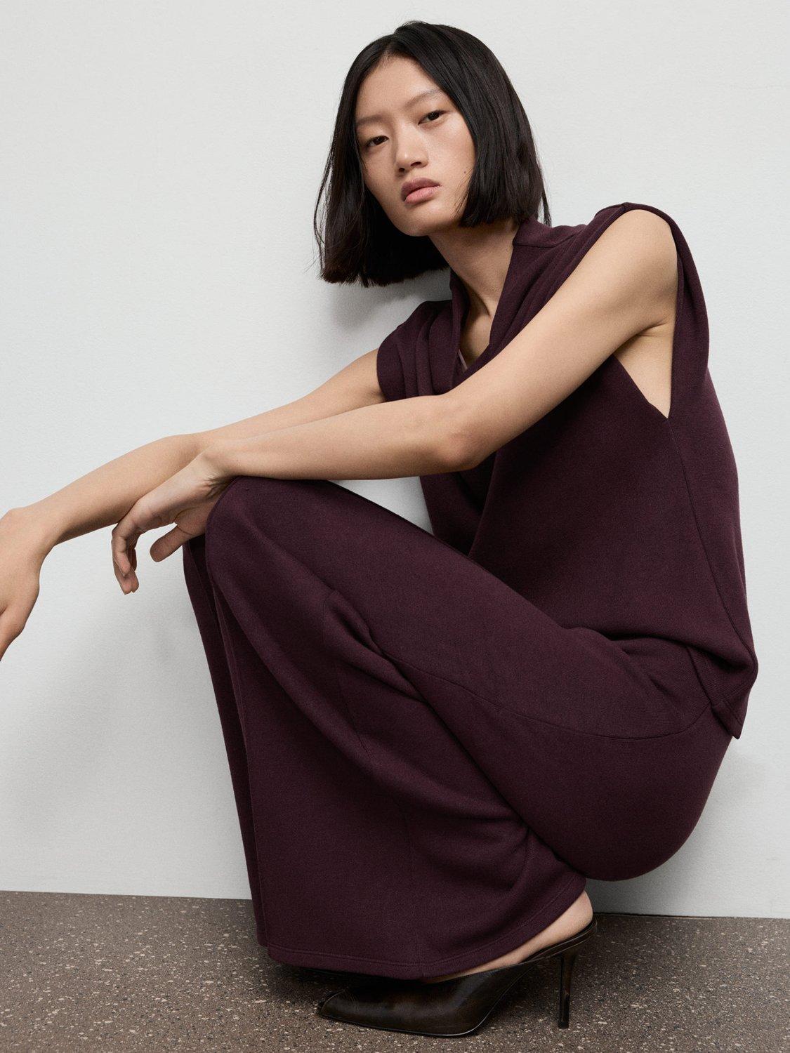 Product image 6 of 9, which shows Mango Lucca Tailored Trousers, Dark Red, XS