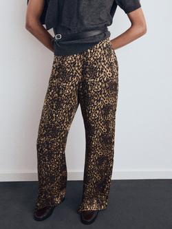 Mango Piedra Leopard Print Satin Trousers, Brown, Brown