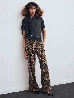 Mango Piedra Leopard Print Satin Trousers, Brown - view 2, Brown