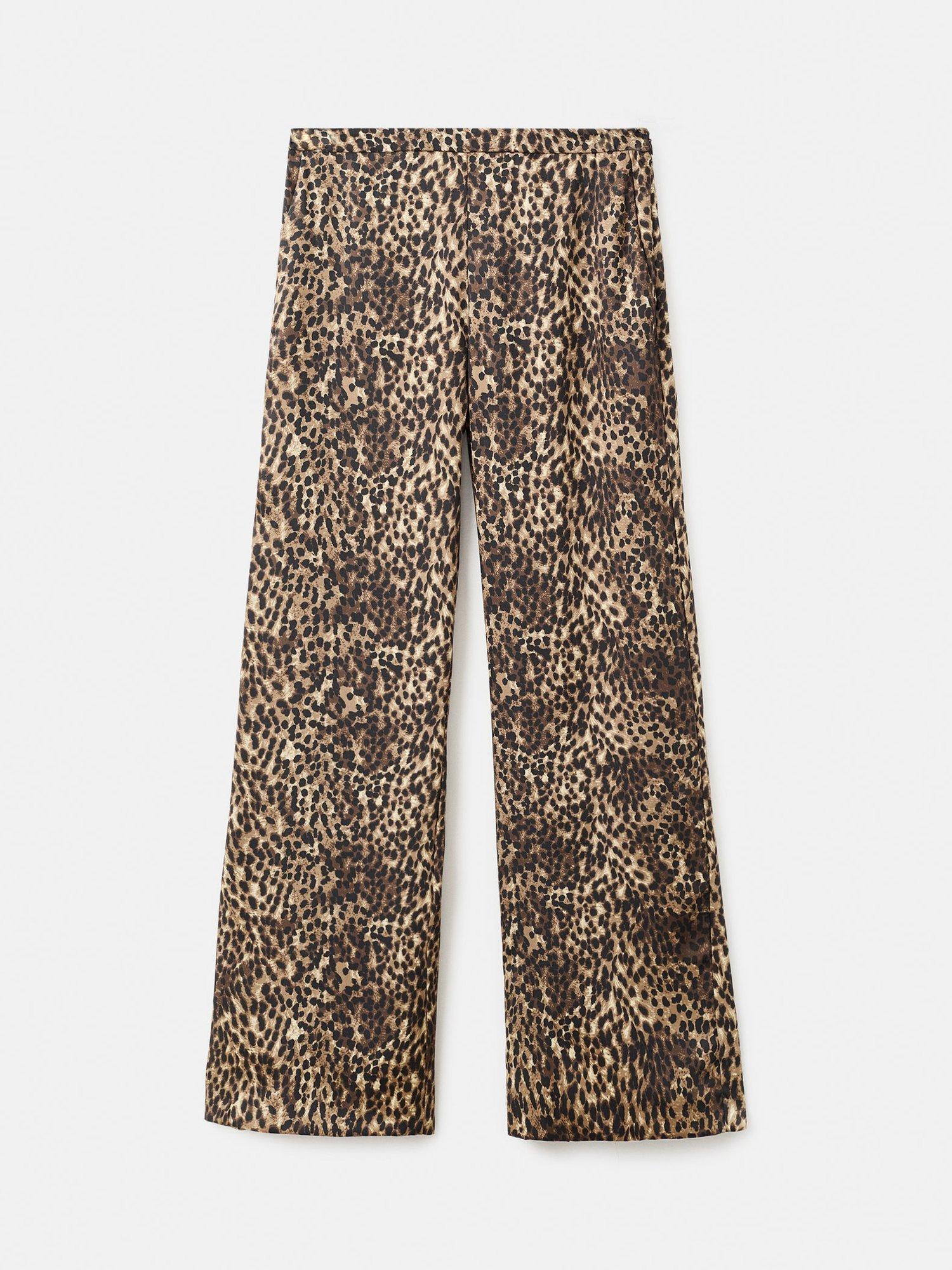 Product image 3 of 7, which shows Mango Piedra Leopard Print Satin Trousers, Brown, 10