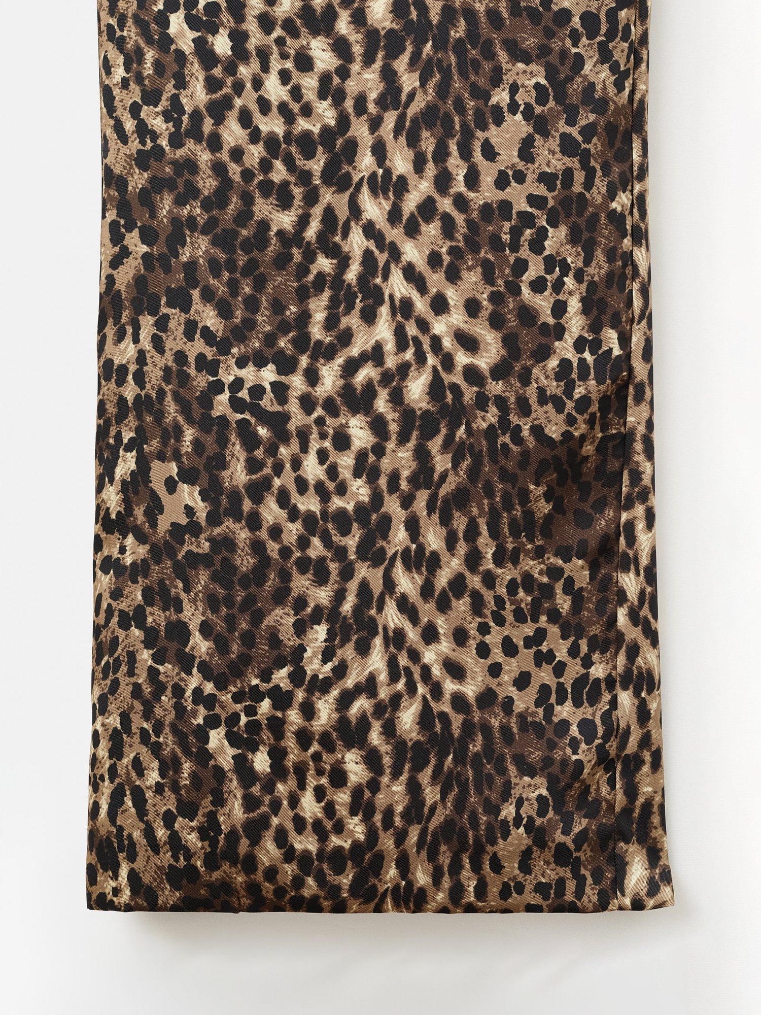 Product image 5 of 7, which shows Mango Piedra Leopard Print Satin Trousers, Brown, 10