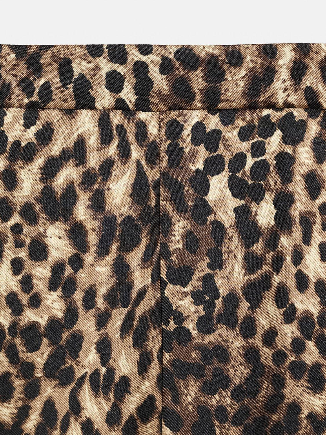 Product image 7 of 7, which shows Mango Piedra Leopard Print Satin Trousers, Brown, 10
