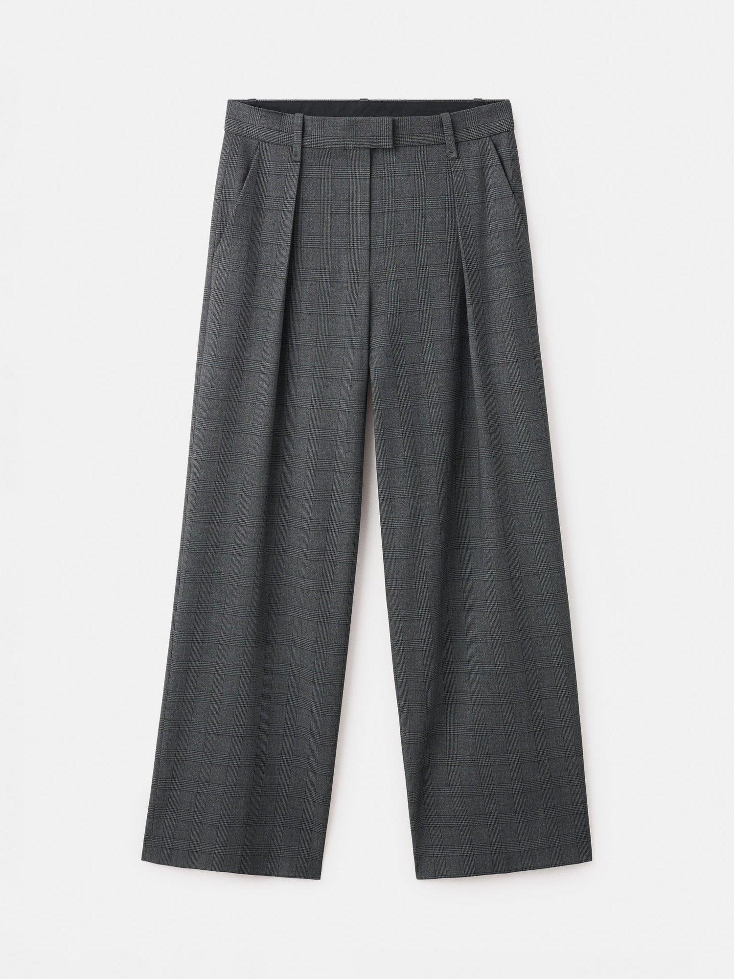 Mango Teriyaki Check Pleated Trousers, Grey