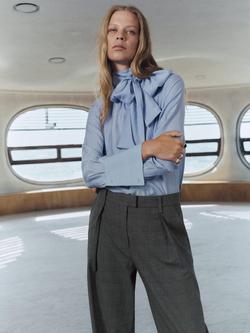 Mango Teriyaki Check Pleated Trousers, Grey - view 2, Grey