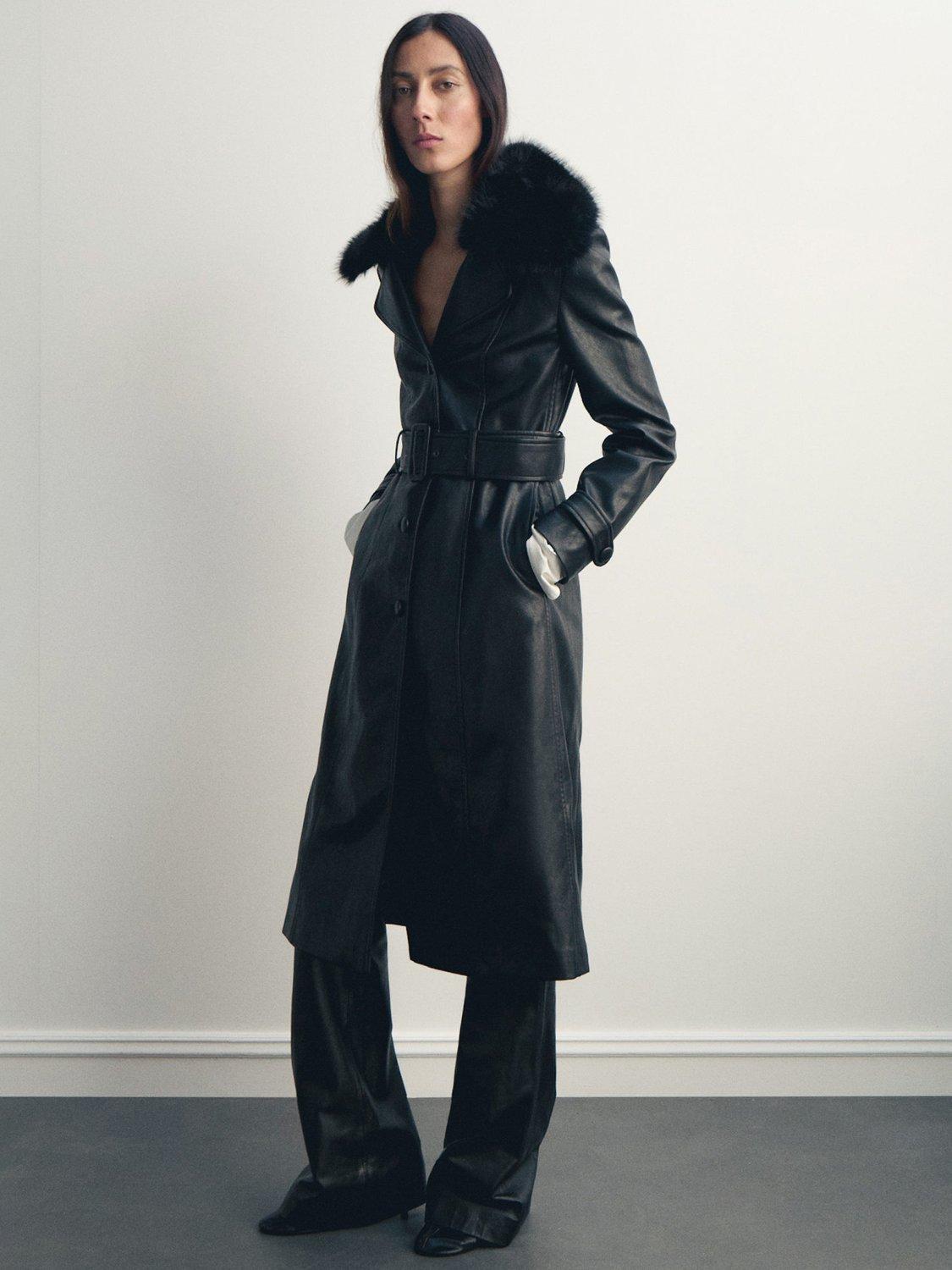 Product image 2 of 9, which shows Mango Fernanda Faux Leather Coat, Black, XXS