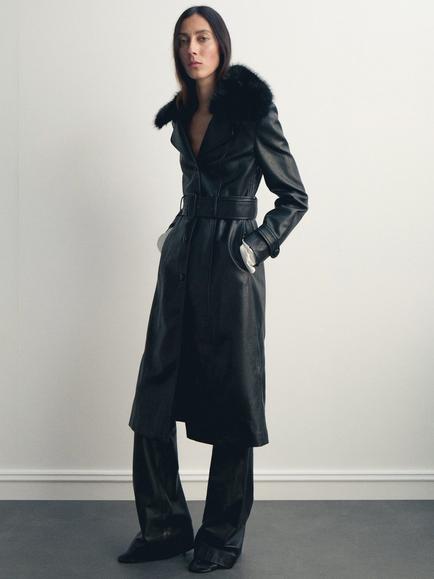 Mango Fernanda Faux Leather Coat - view 2, Black