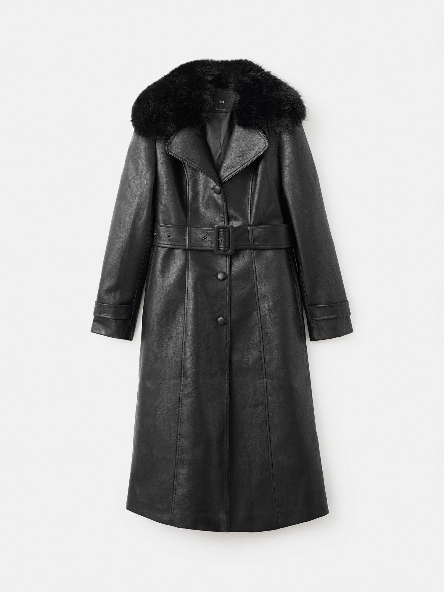 Product image 3 of 9, which shows Mango Fernanda Faux Leather Coat, Black, XXS