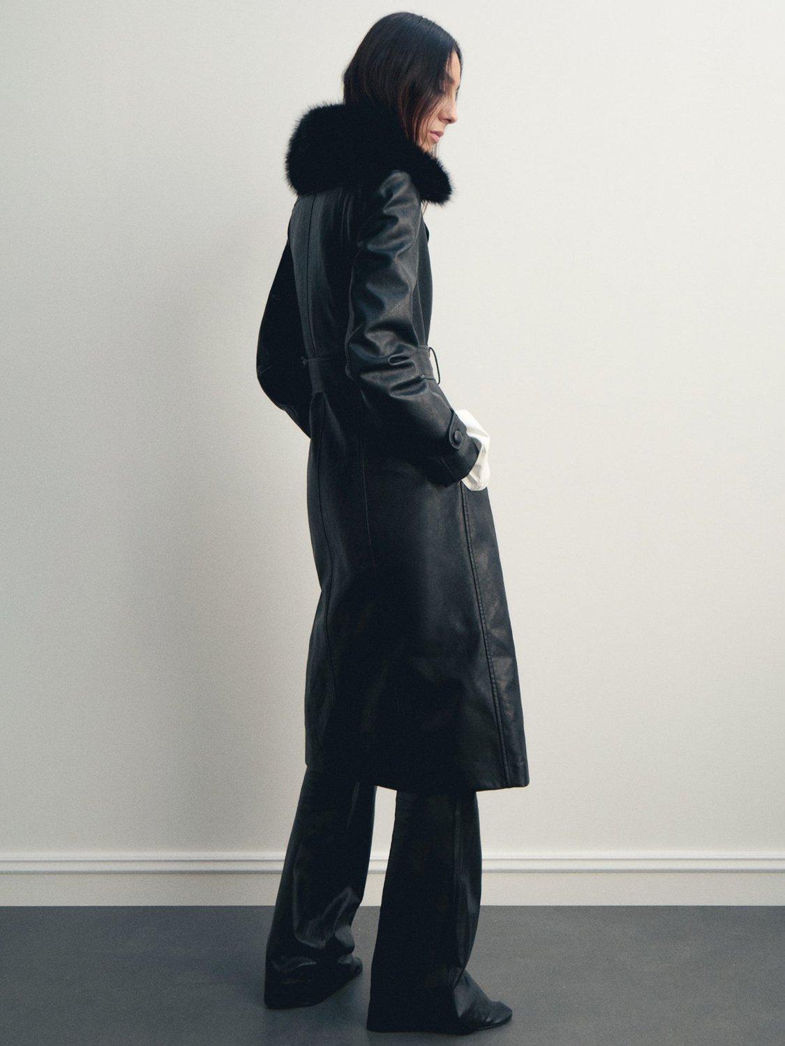 Product image 4 of 9, which shows Mango Fernanda Faux Leather Coat, Black, XXS