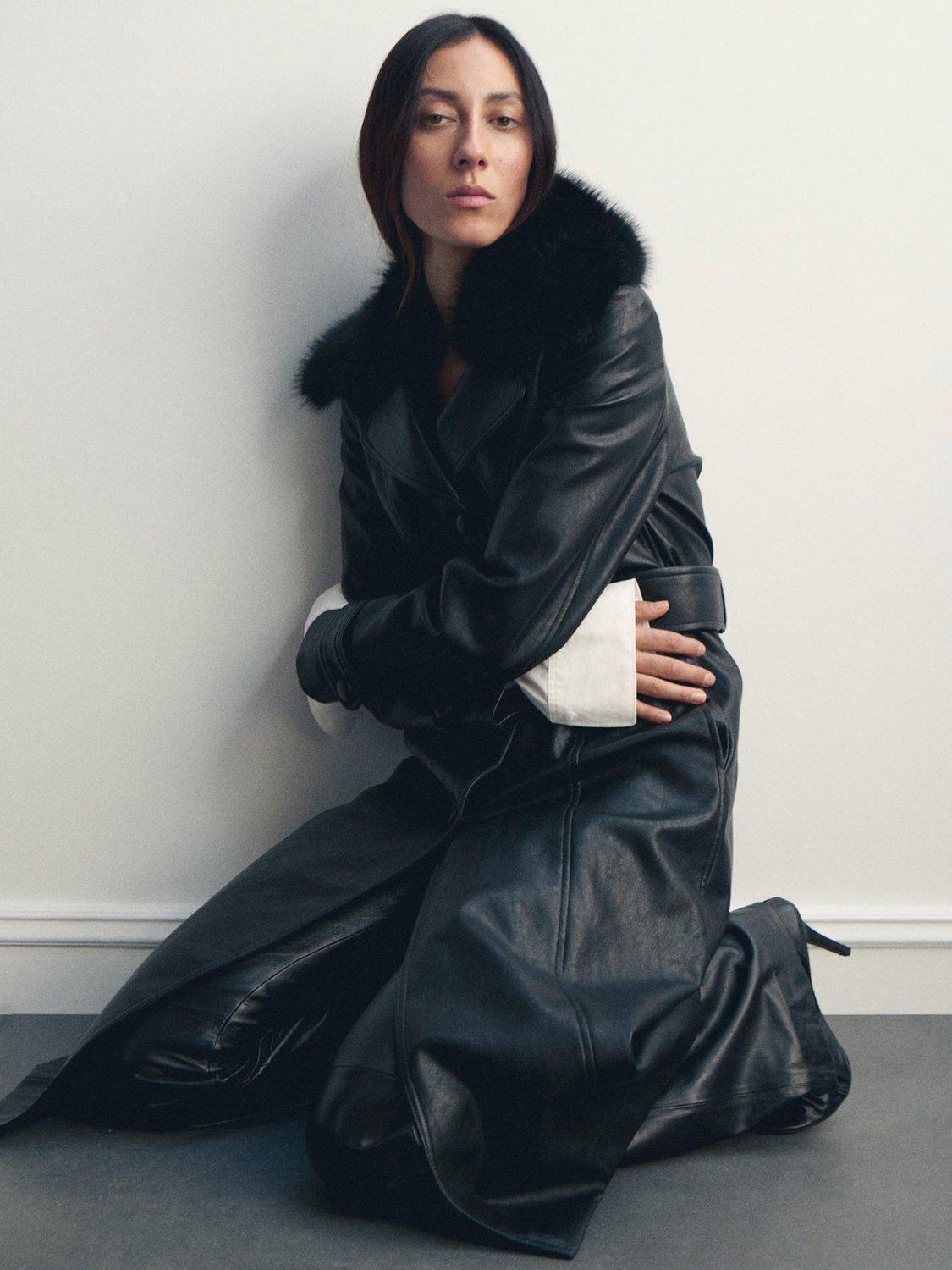 Product image 7 of 9, which shows Mango Fernanda Faux Leather Coat, Black, XXS