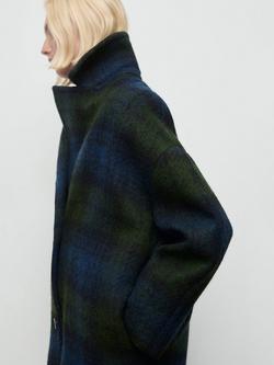 Mango Scottish Oversized Check Coat, Navy - view 2, Navy