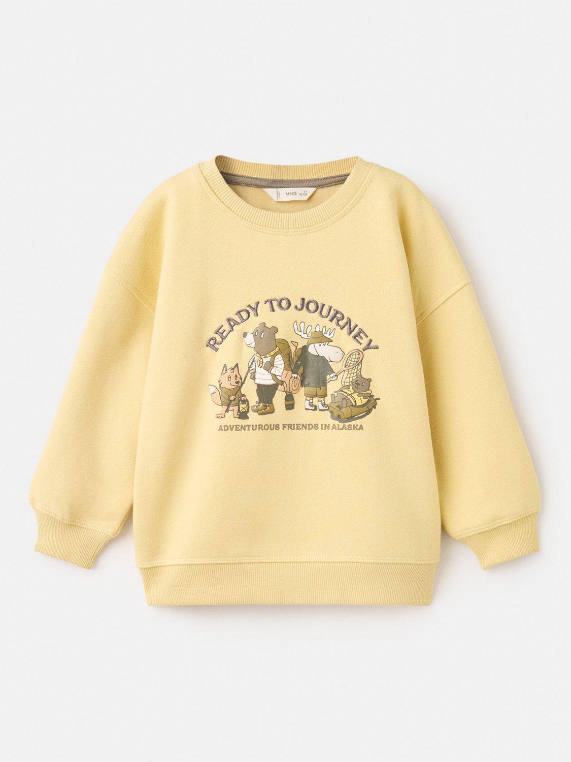 Product image 1 of 4, which shows Mango Kids' Journey Cotton Blend Graphic Sweatshirt, Yellow, 3-4 years