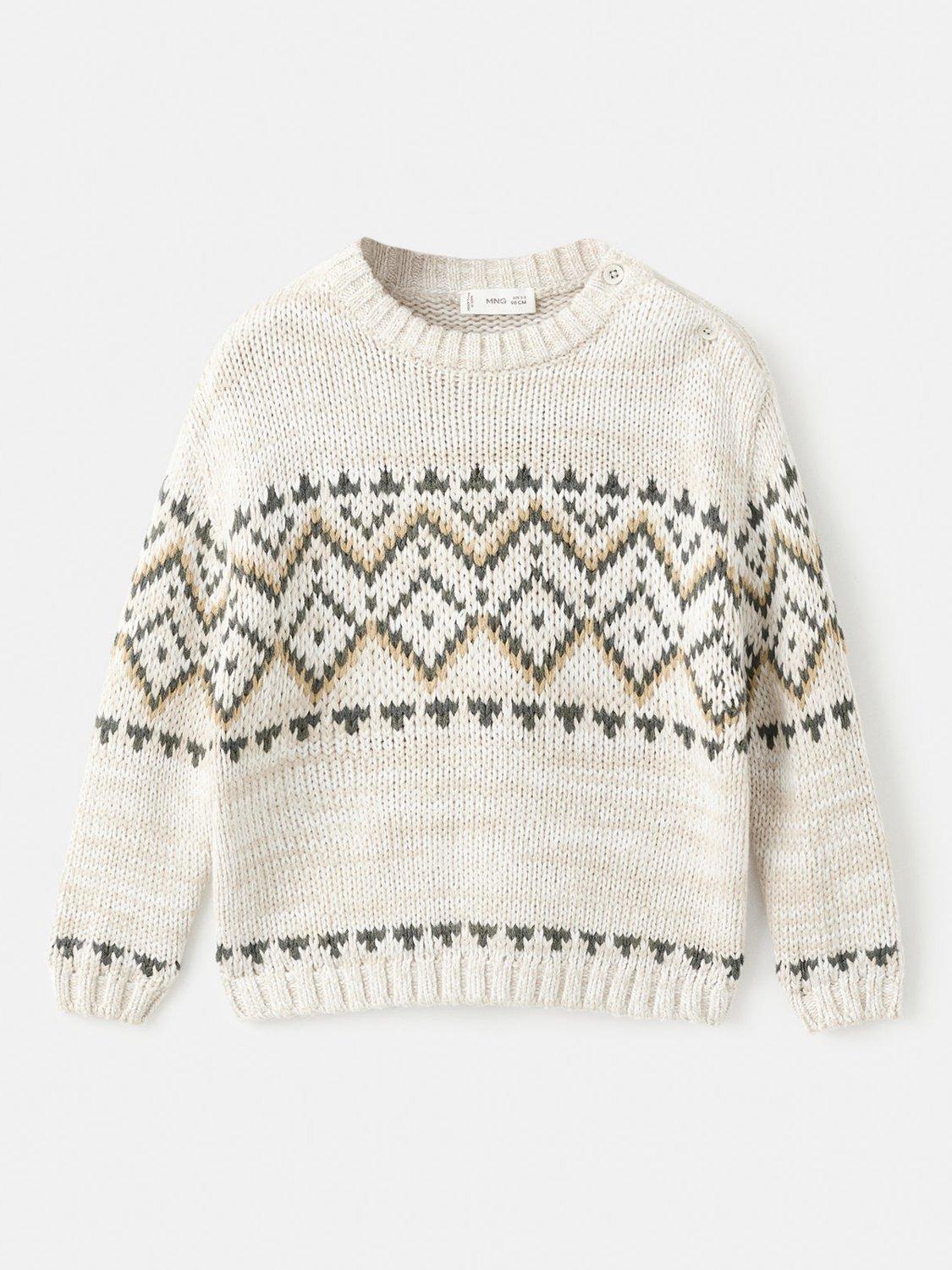 Product image 1 of 4, which shows Mango Kids' Fair Isle Jumper, Light Beige, 4-5 years