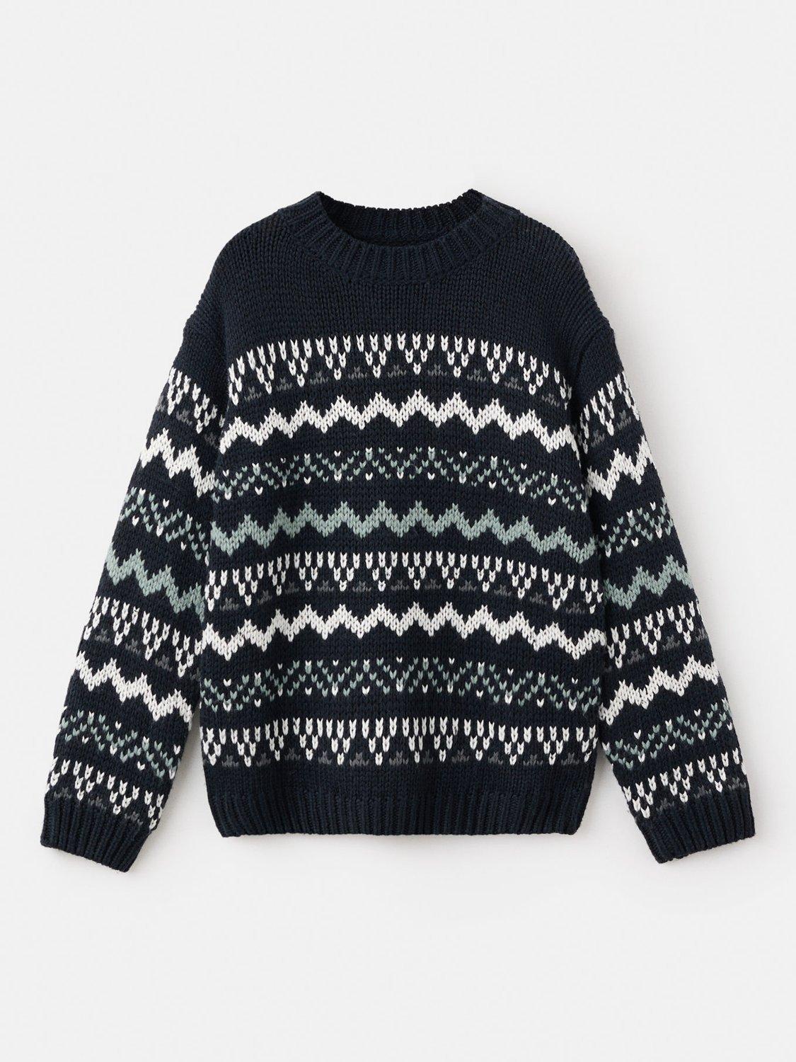 Product image 1 of 4, which shows Mango Kids' Berg Geometric Jumper, Navy, 9-10 years