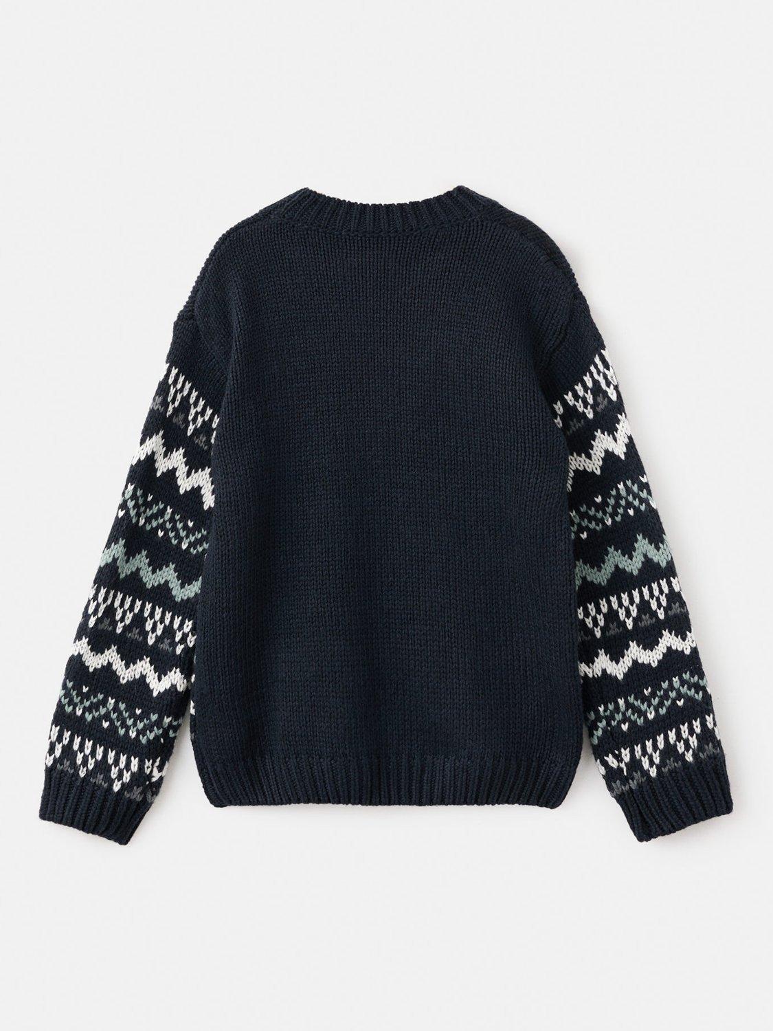 Product image 2 of 4, which shows Mango Kids' Berg Geometric Jumper, Navy, 9-10 years