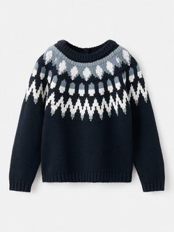 Mango Kids' Berg Fair Isle Jumper, Navy - view 2, Navy
