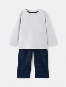 Mango Kids' Cotton Blend Long Sleeved Pyjama Set, Navy, Navy
