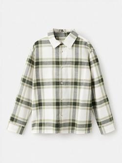 Mango Kids' Ruben Cotton Long Sleeved Checked Shirt, Beige/Khaki, Beige/Khaki