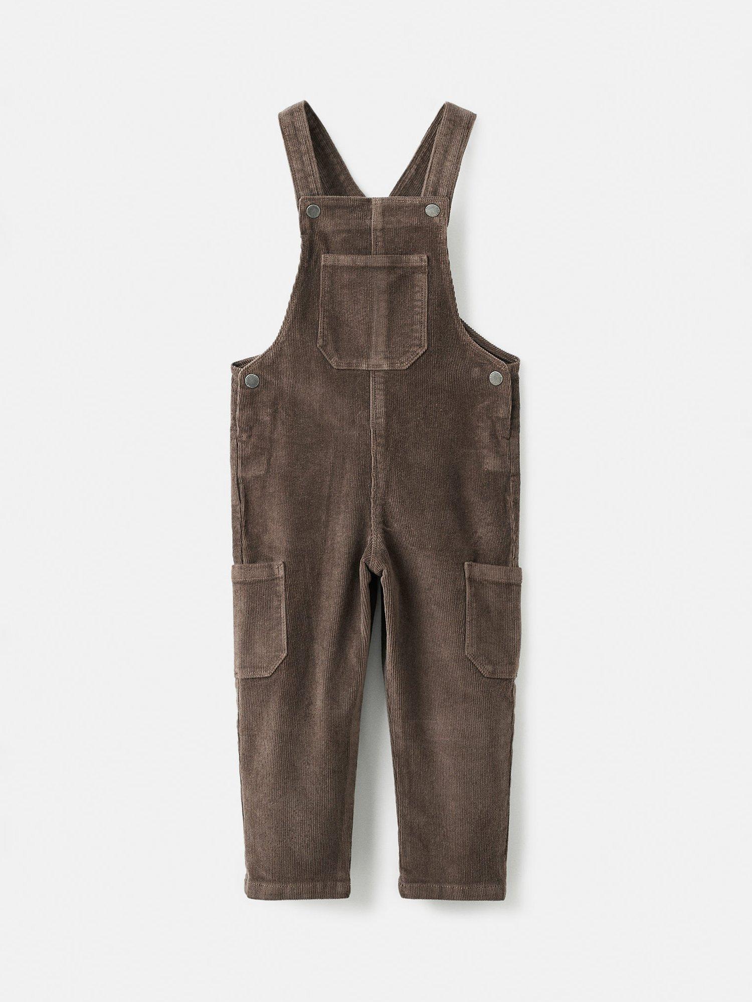 Product image 1 of 4, which shows Mango Kids' Vallter Corduroy Cargo Dungarees, Brown, 12-18 months