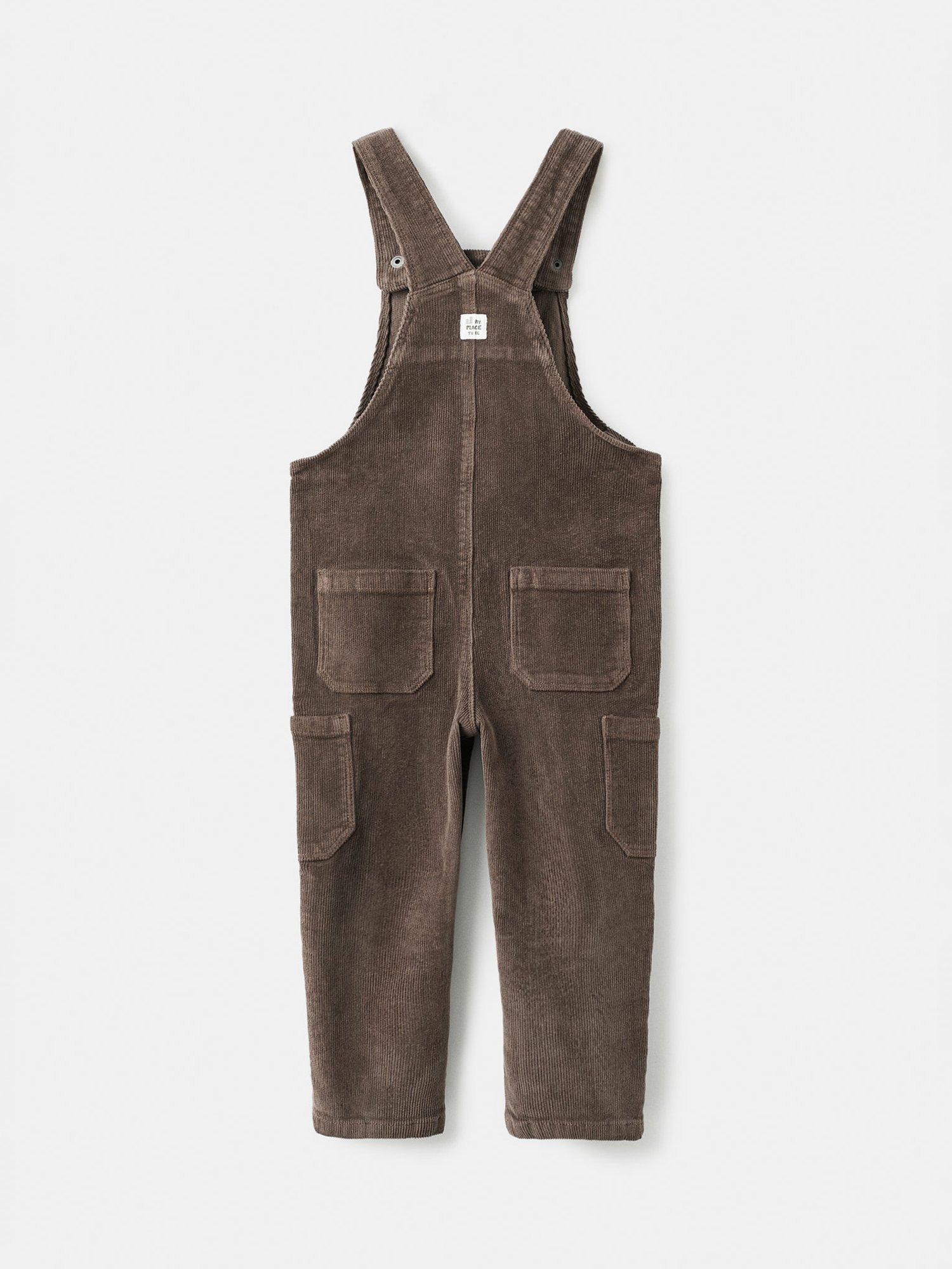 Product image 2 of 4, which shows Mango Kids' Vallter Corduroy Cargo Dungarees, Brown, 12-18 months