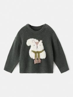 Mango Kids' Knitted Teddy Sweater, Dark Green, Dark Green