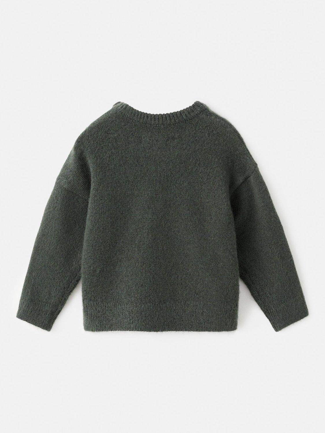 Product image 2 of 4, which shows Mango Kids' Knitted Teddy Sweater, Dark Green, 9-12 months