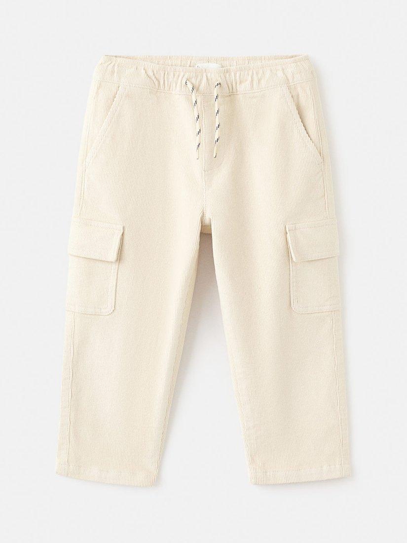 Product image 1 of 4, which shows Mango Kids' Puigmal Corduroy Drawstring Trousers, Natural White, 4-5 years