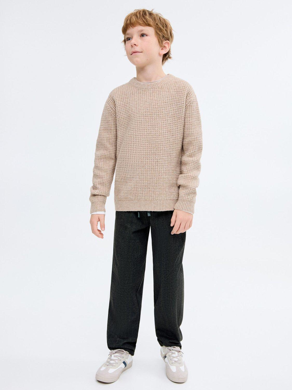 Product image 2 of 8, which shows Mango Kids' Espiga Herringbone Drawstring Trousers, Charcoal, 12 years