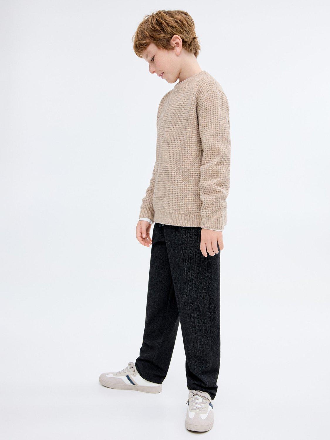 Product image 6 of 8, which shows Mango Kids' Espiga Herringbone Drawstring Trousers, Charcoal, 12 years