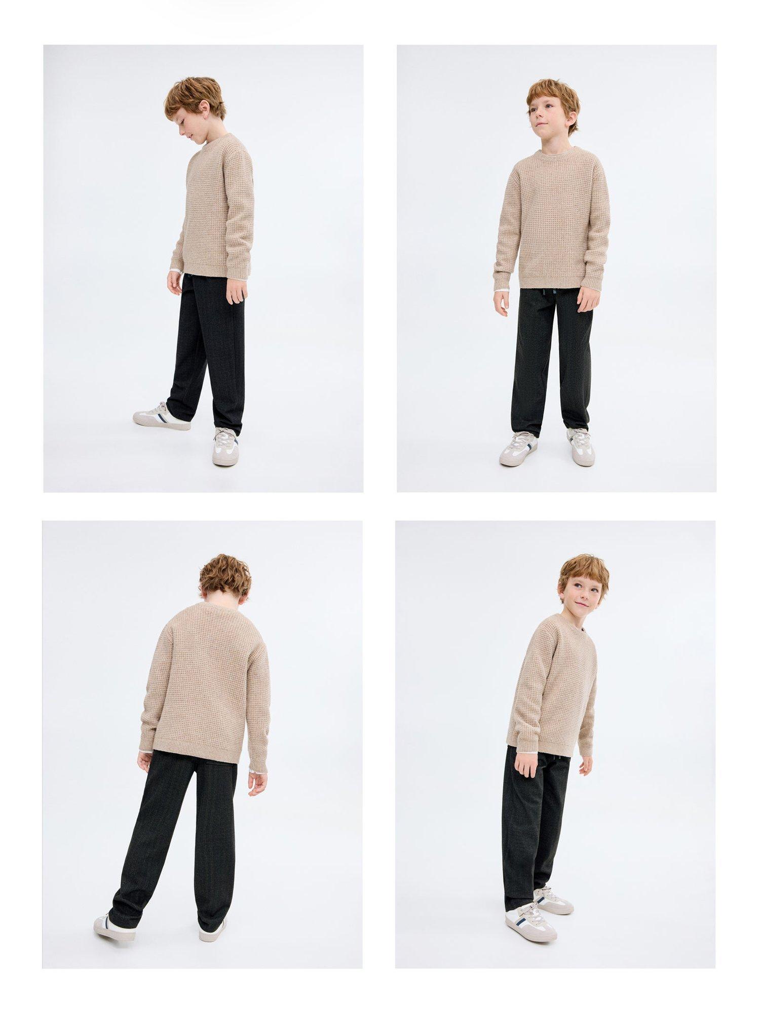 Product image 7 of 8, which shows Mango Kids' Espiga Herringbone Drawstring Trousers, Charcoal, 12 years
