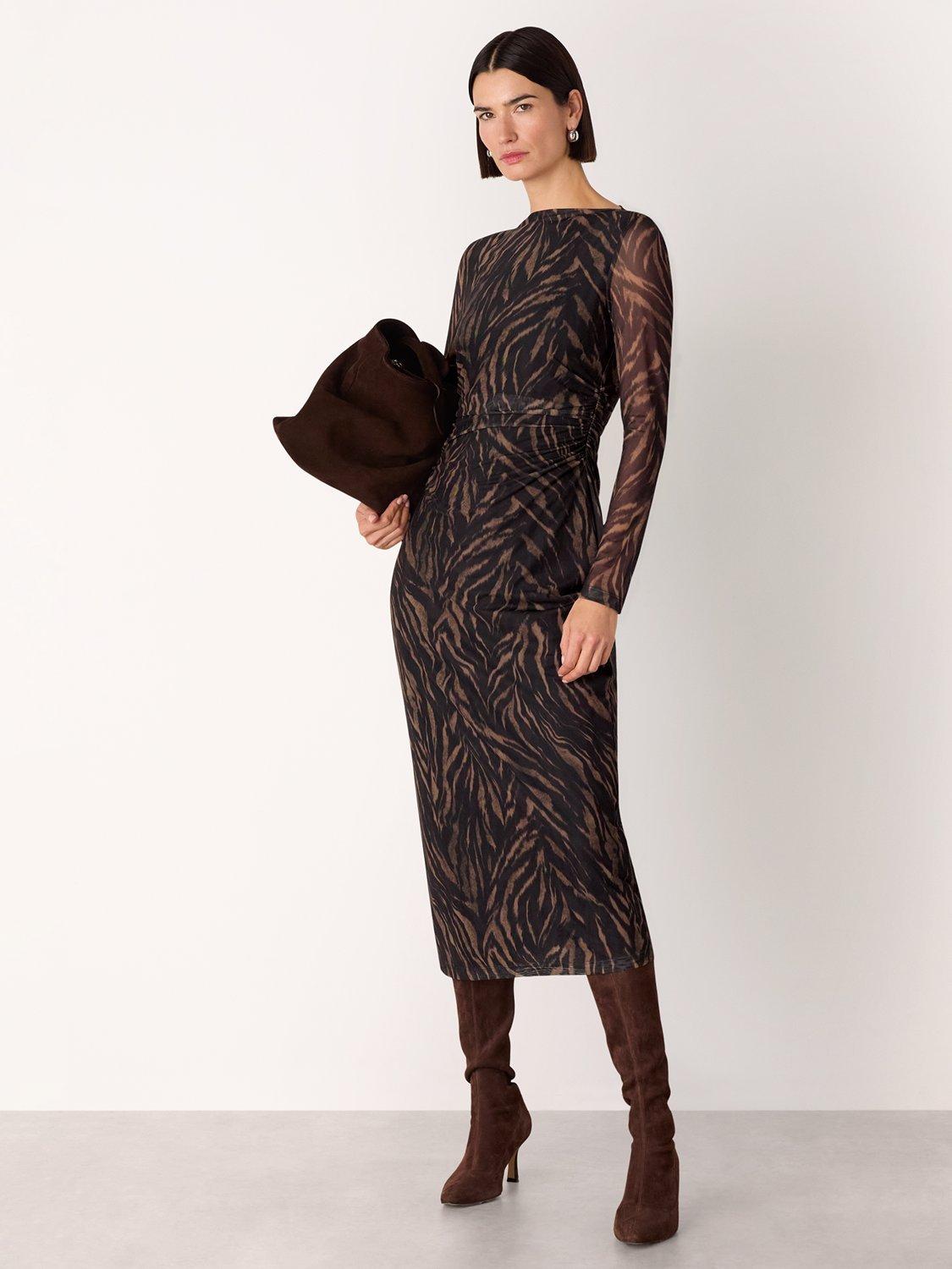 Product image 1 of 5, which shows Whistles Abstract Zebra Mesh Dress, Black/Multi, 6