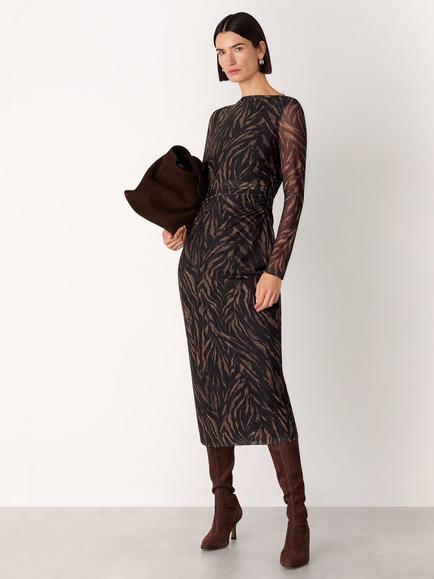 Whistles Abstract Zebra Mesh Dress, Black/Multi, Black/Multi