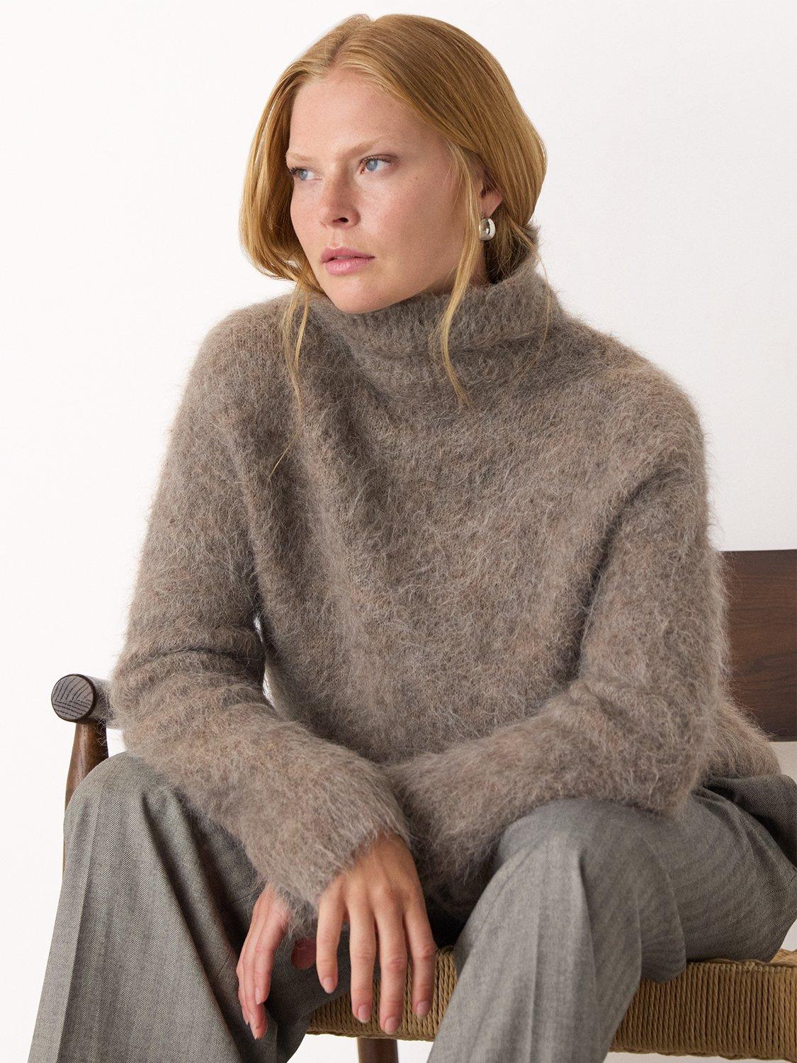 Product image 4 of 5, which shows Whistles Wool Blend Funnel Neck Jumper, Neutral, XS