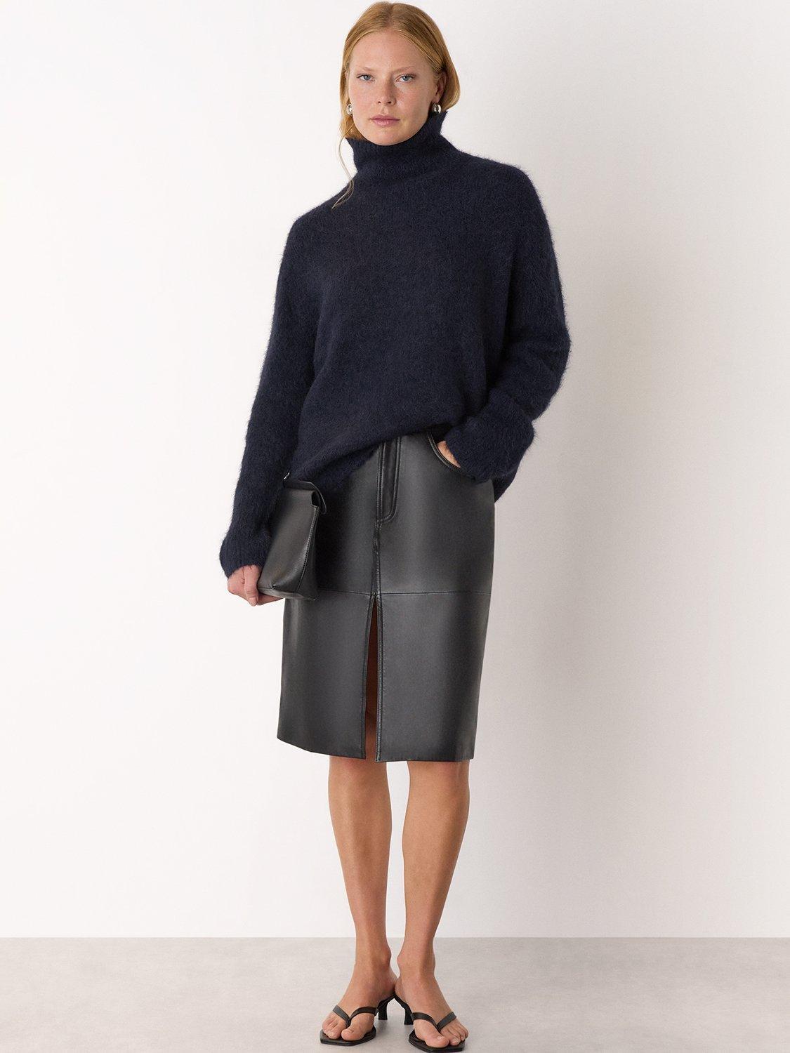 Product image 3 of 5, which shows Whistles Wool Blend Funnel Neck Jumper, Navy, L