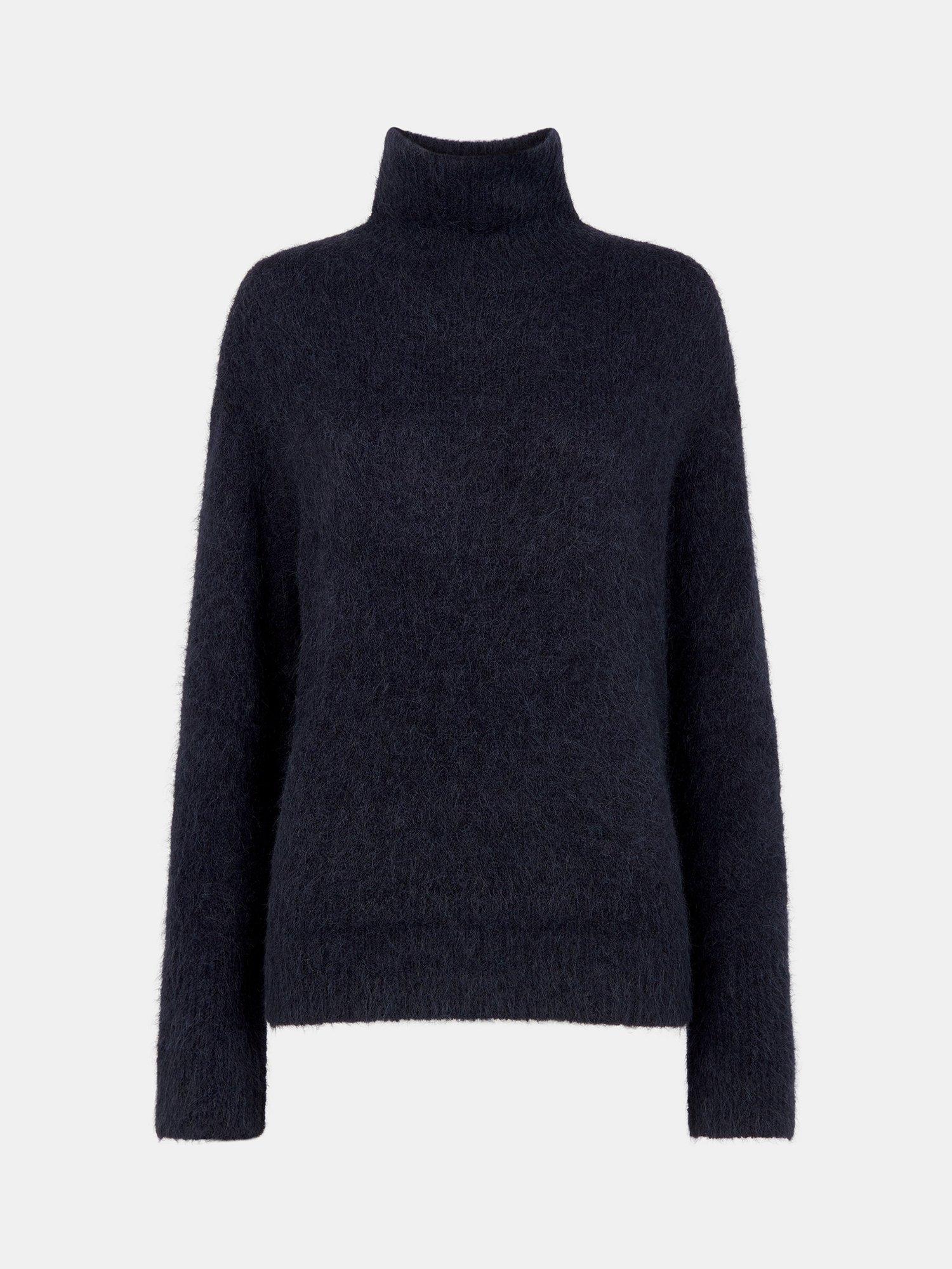 Product image 5 of 5, which shows Whistles Wool Blend Funnel Neck Jumper, Navy, L