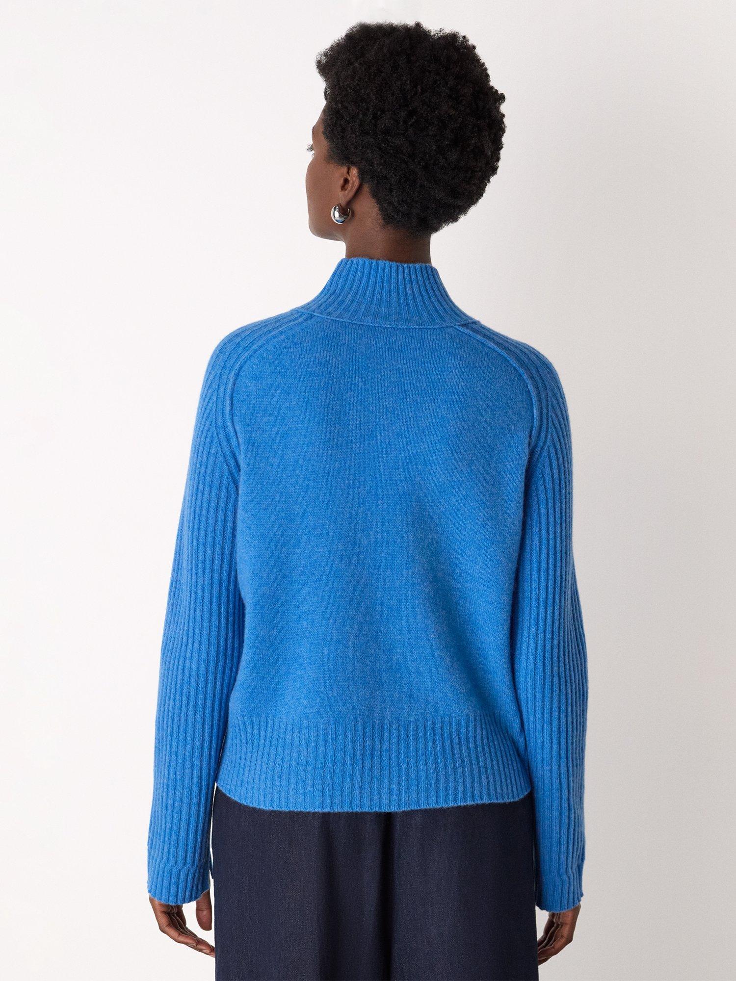 Product image 2 of 6, which shows Whistles Wool Funnel Neck Jumper, Blue, XS