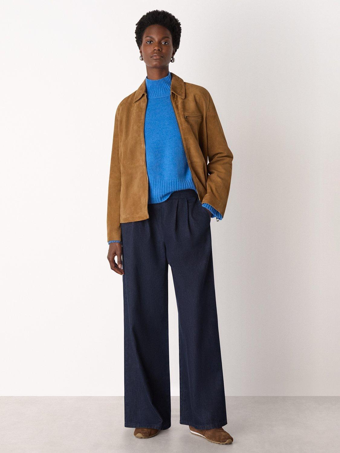 Product image 3 of 6, which shows Whistles Wool Funnel Neck Jumper, Blue, XS