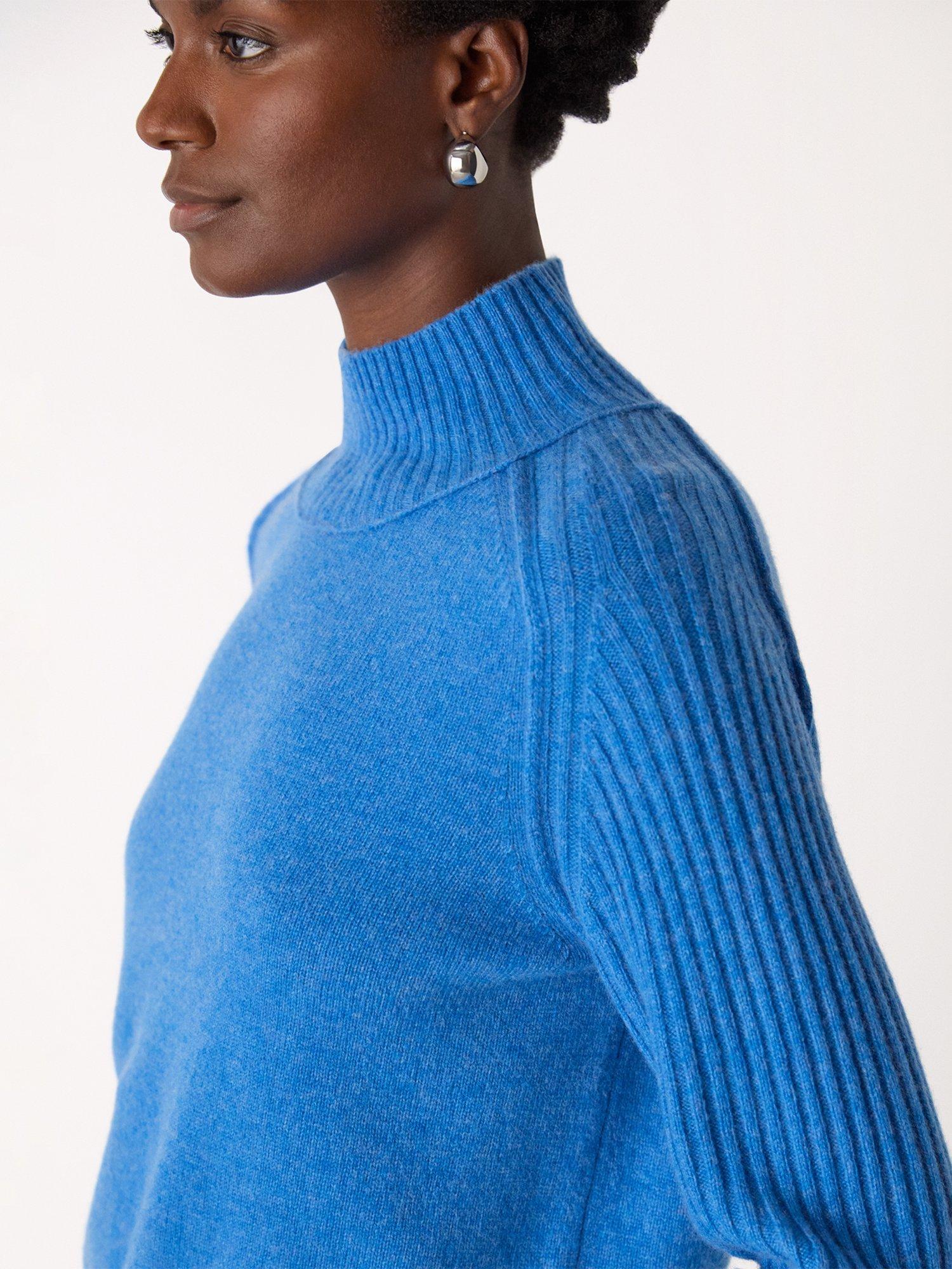 Product image 5 of 6, which shows Whistles Wool Funnel Neck Jumper, Blue, XS