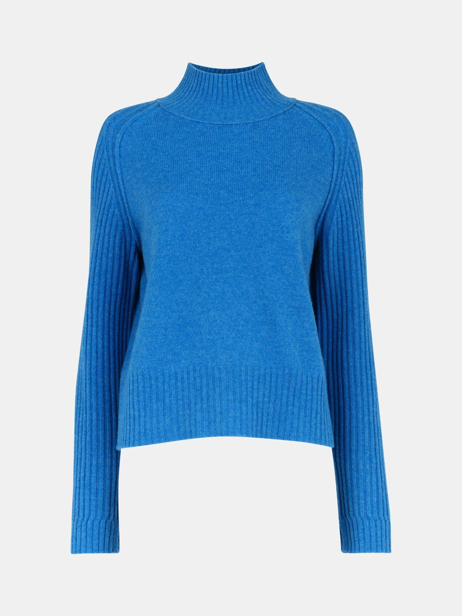 Product image 6 of 6, which shows Whistles Wool Funnel Neck Jumper, Blue, XS