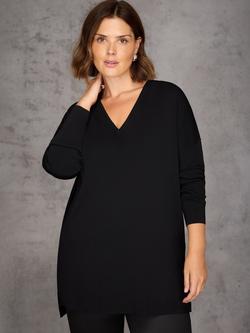 Live Unlimited Curve Ribbed V-Neck Jumper, Black, Black