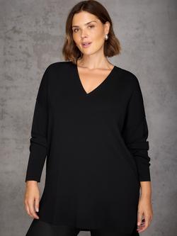 Live Unlimited Curve Ribbed V-Neck Jumper, Black - view 2, Black