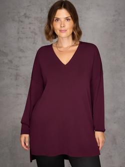 Live Unlimited Ribbed Detail V Neck Jumper, Purple