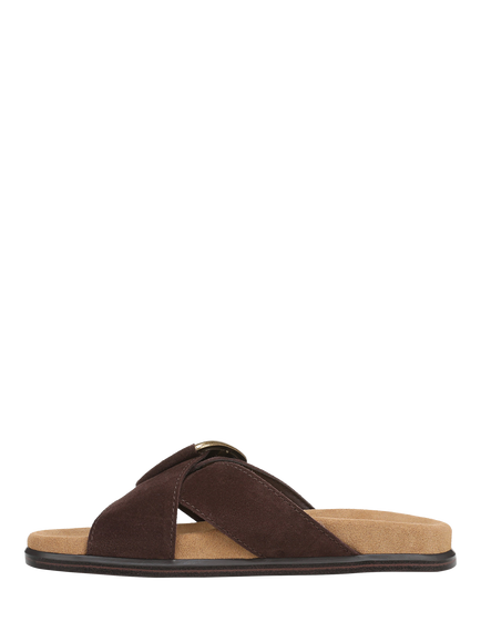 Sam Edelman Darla Suede Buckle Slider Sandals, Cafe Noir - view 2, Cafe Noir