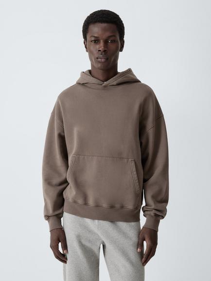 Colorful Standard Cotton Oversized Hoodie, Heather Grey, Cedar Brown