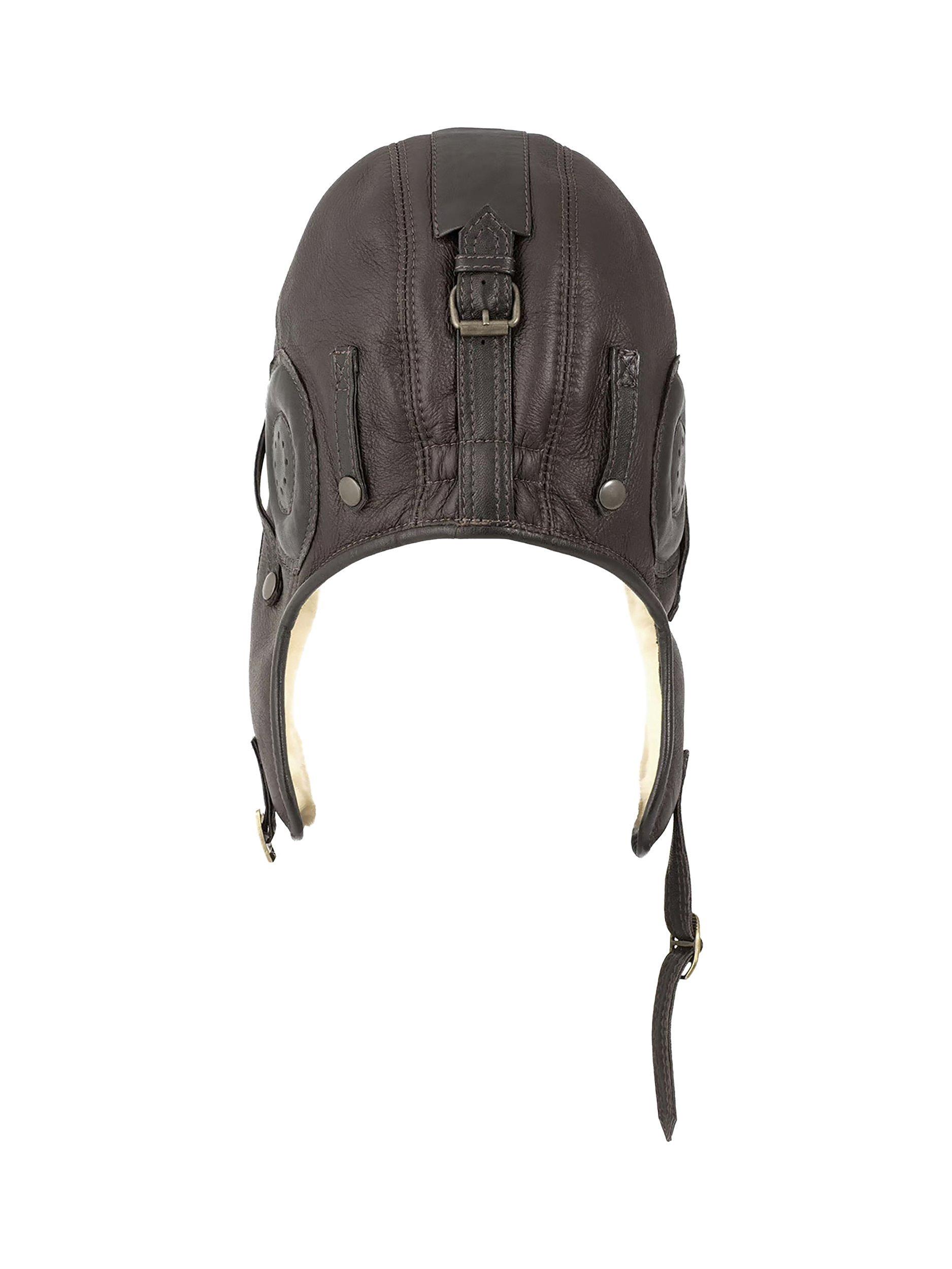 Product image 2 of 4, which shows Celtic & Co. Leather Flying Cap, Mocca/Cream, XL