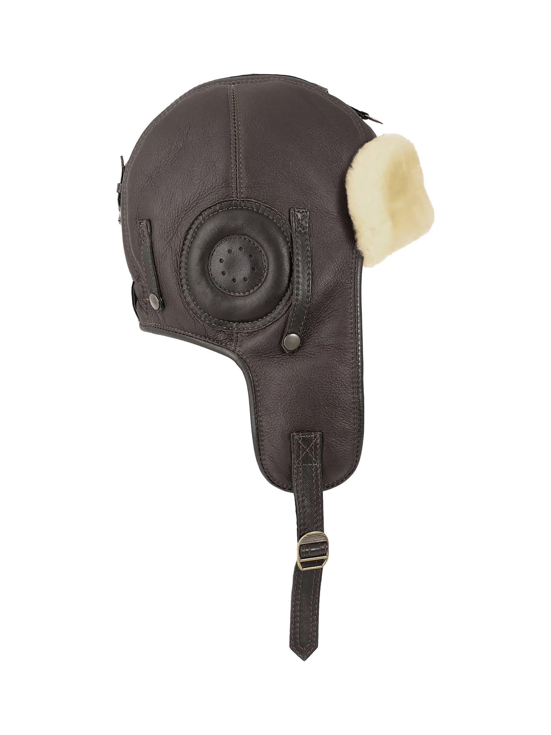 Product image 3 of 4, which shows Celtic & Co. Leather Flying Cap, Mocca/Cream, XL